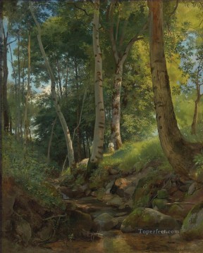 Landscapes Painting - THE BROOK classical landscape Ivan Ivanovich forest